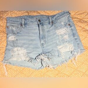 Light Blue Distressed Denim Shortie Shorts - American Eagle Outfitters